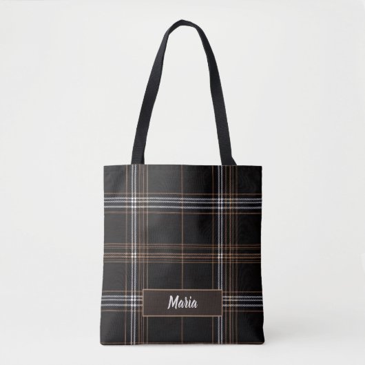 Aria Grace Urban Copper Grid Plaid Patroon Naam Tote Bag (Voorkant)