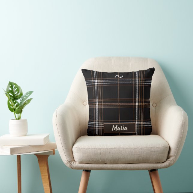 Aria Grace Urban Copper Grid Plaid Pattern Name Kussen (Stoel)