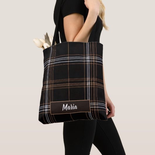 Aria Grace Urban Copper Grid Plaid Pattern Name Tote Bag (Dichtbij)