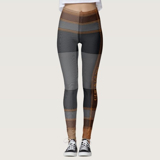 Aria Grace Urban Copper Grid Plaid Pattern Vol 29 Leggings (Voorkant)
