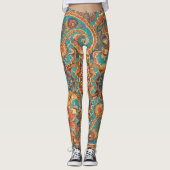 Aria Grace Vibrant Turquoise Mustard Paisley Leggings (Voorkant)