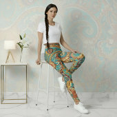 Aria Grace Vibrant Turquoise Mustard Paisley Leggings
