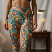 Aria Grace Vibrant Turquoise Mustard Paisley Leggings