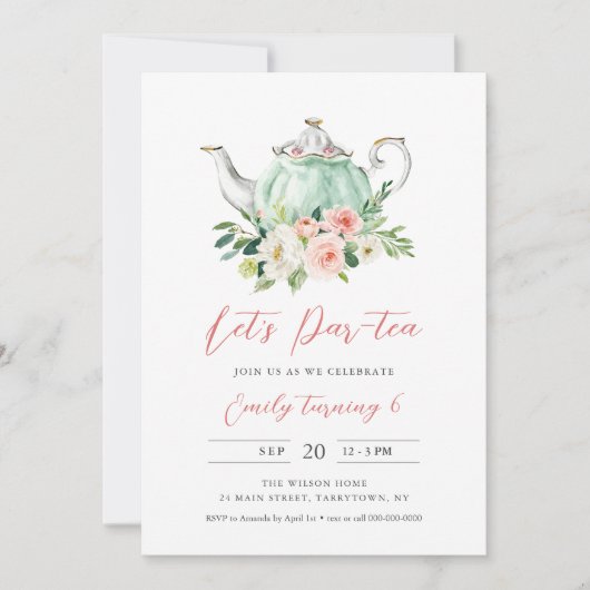 ARIA Tea Party Birthday Invitation Kaart (Voorkant)