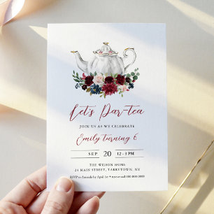 ARIA Tea Party Birthday Invitation - Merlot Kaart