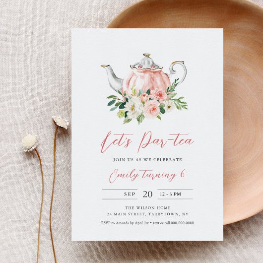 ARIA Tea Party Birthday Invitation - Pink Kaart