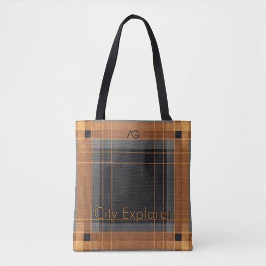 Aria Urban Copper Grid Plaid Pattern City Explorer Tote Bag (Voorkant)