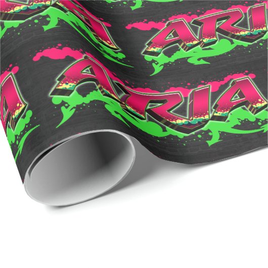 Aria Vorname Name Graffiti red green Cadeaupapier (Rol Hoek)