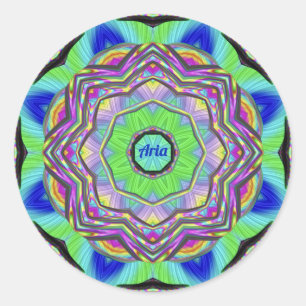 ARIA WOW!  Groen Lila Blauw Roze ~ Ronde Sticker