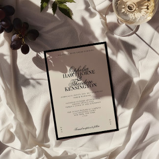 Aria | Zwart en beige minimaal elegant huwelijk  Kaart