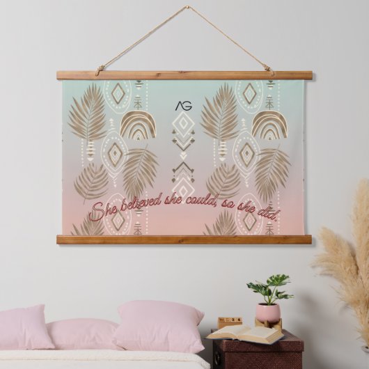 AriaGrace Blush Palm Ethnic Botanical Pattern Vol6 Hangend Wandkleed (Slaapkamer)