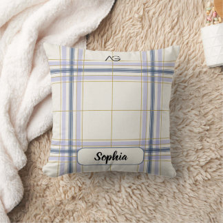 AriaGrace Ivory & Lavender Luxe Plaid Pattern Name Kussen