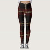 AriaGrace Regal Burgundy Gold Plaid Pattern Vol 23 Leggings (Voorkant)