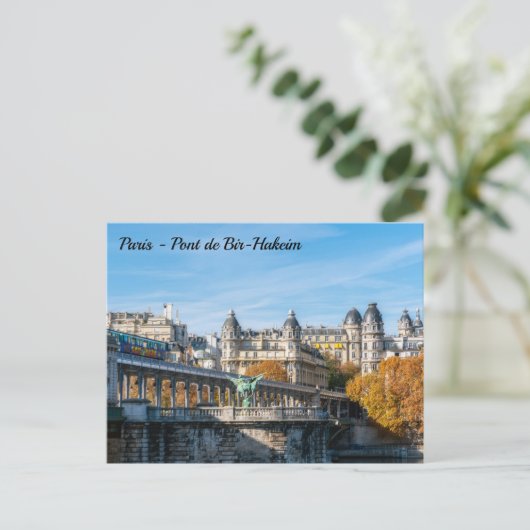 Arial metro op Pont de Bir-Hakeim - Parijs, Frankr Briefkaart (Staand voorkant)