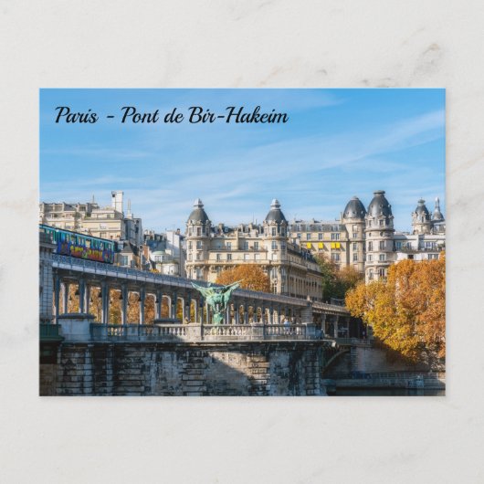 Arial metro op Pont de Bir-Hakeim - Parijs, Frankr Briefkaart (Voorkant)