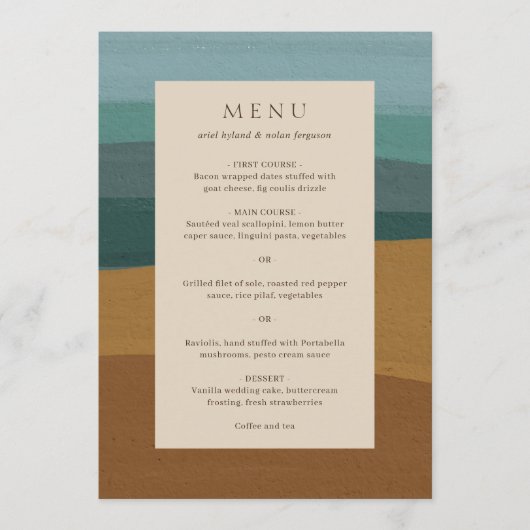 Ariel Abstracte Kustmoderne bruiloft Menu (Voorkant)