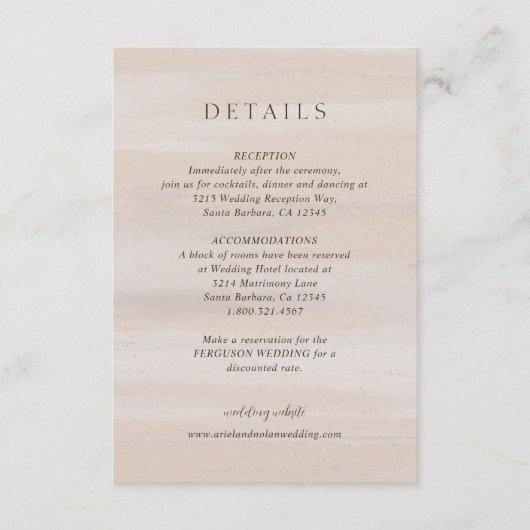 Ariel Beige Abstracte Waterverf Moderne bruiloft Informatiekaartje (Voorkant)