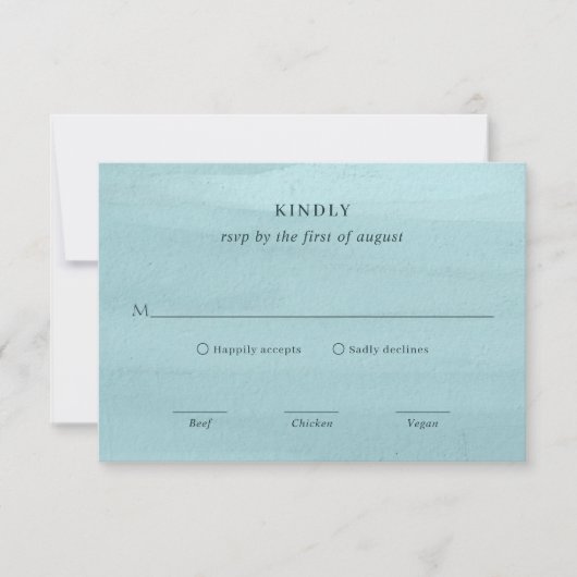 Ariel Blauw Abstracte Waterverf Modern Bruiloft RSVP Kaartje (Voorkant)