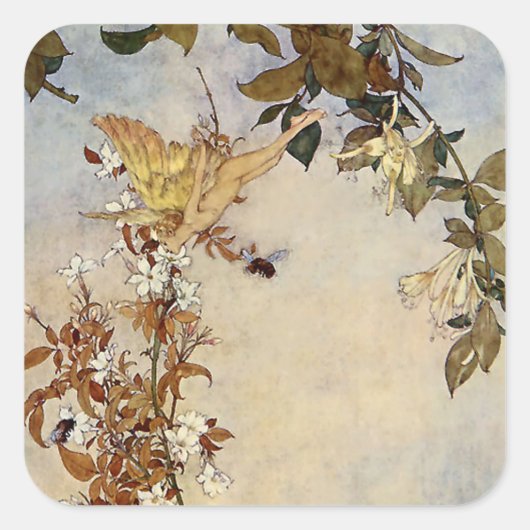 “Ariel en de Bij” van Edmund Dulac Vierkante Sticker (Voorkant)