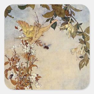 “Ariel en de Bij” van Edmund Dulac Vierkante Sticker