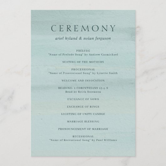 Ariel Groen Abstracte Waterverf Modern Bruiloft Programmakaart (Voorkant)