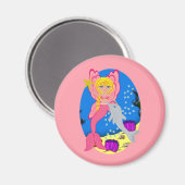 Ariel the Pink Merfaery and Dolphin Round Magnet (Voorkant / Achterkant)