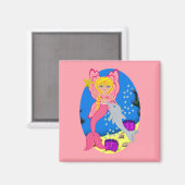 Ariel the Pink Merfaery and Dolphin Square Magnet (Voorkant / Achterkant)