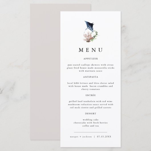 ARIEL Tropical Ocean Coral Manta Ray Beach Menu (Voorkant / Achterkant)