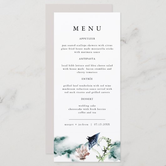 ARIEL Tropical Ocean Coral Manta Ray Beach Menu (Voorkant / Achterkant)