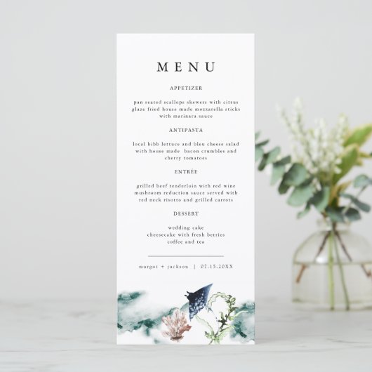 ARIEL Tropical Ocean Coral Manta Ray Beach Menu (Staand voorkant)