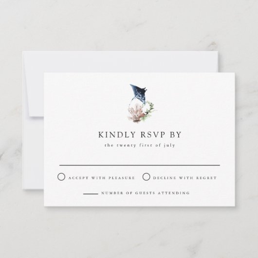 ARIEL Tropical Ocean Coral Manta Ray Beach RSVP Kaart (Voorkant)