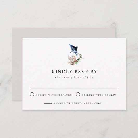 ARIEL Tropical Ocean Coral Manta Ray Beach RSVP Kaart (Voorkant / Achterkant)