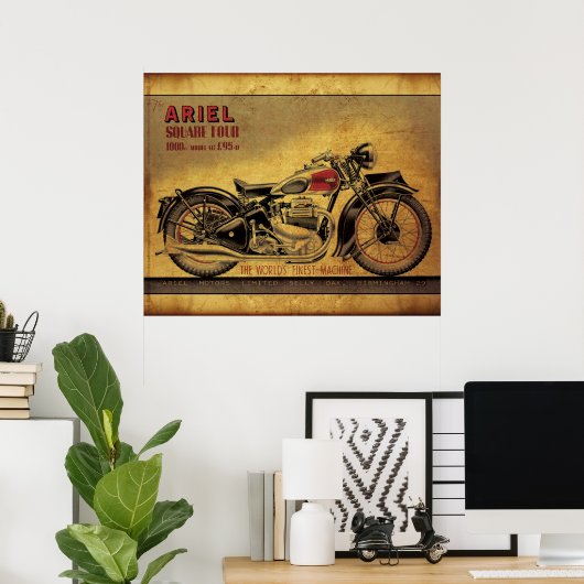 Ariel vierkant,  motorfiets poster (Thuiskantoor)
