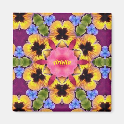 ARIELLA ~ Abstract Pansy ~ Roze Blauw Paars Geel Magneet (Voorkant)