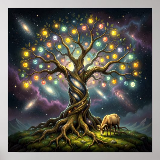 Aries and Tree of Life Among Stars and Galaxies Poster (Voorkant)