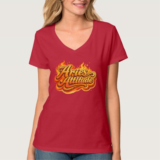Aries Attitude Retro Flame Zodiac T-Shirt | Bold F (Voorkant)