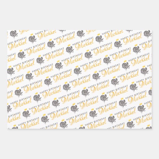 Aries Birthday Zodiac Bighorn Ram Animal art Crown Inpakpapier Vel (Voorkant 3)
