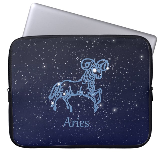 Aries Constellation and Zodiac Sign with Stars Laptop Sleeve (Voorkant)