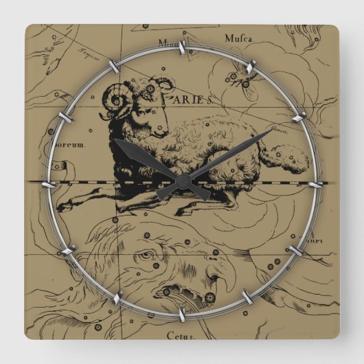 Aries Constellation Map Hevelius 1690 Vierkante Klok (Voorkant)