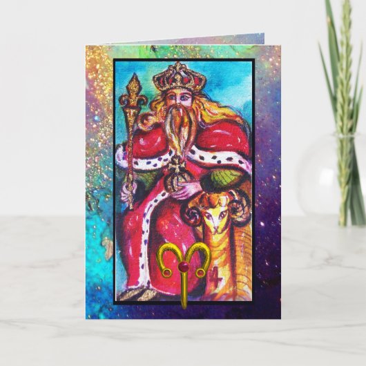 ARIES, EMPEROR TAROT ASTROLOGY ZODIAC BIRTHDAY KAART (Voorkant)