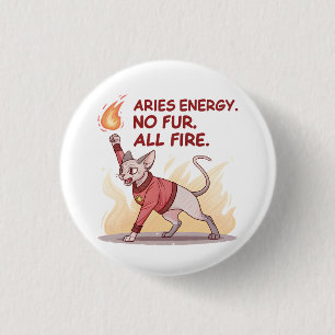 Aries Energie Sphynx Kat Geen Vacht Alle Vuur Kuns Ronde Button 3,2 Cm