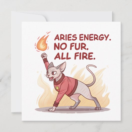 Aries Energy Sphynx Cat Fire Illustration Feestdagenkaart (Voorkant)