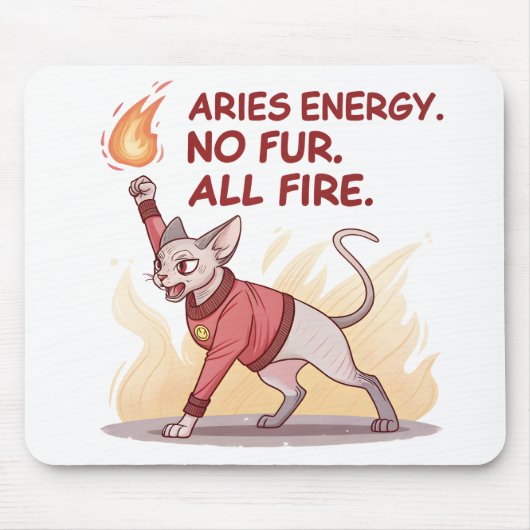 Aries Energy Sphynx Cat No Fur All Fire Art Muismat (Voorkant)