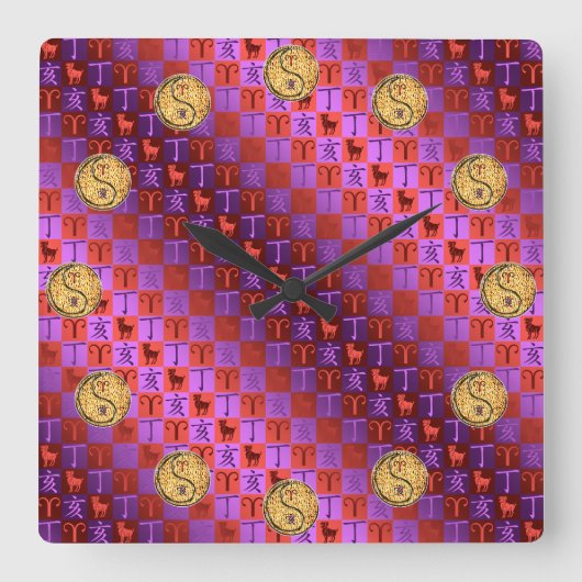 Aries & Fire Boar Vierkante Klok (Voorkant)