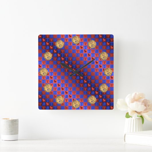 Aries & Fire Ox Vierkante Klok (Huis)