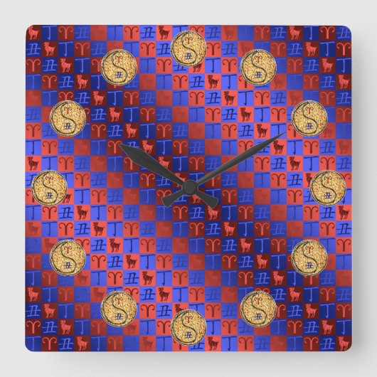 Aries & Fire Ox Vierkante Klok (Voorkant)