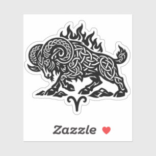 Aries Fire‑Ram – Keltische gehaaste inktzodiak Sticker