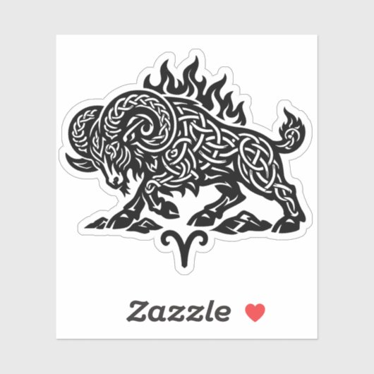 Aries Fire‑Ram – Keltische gehaaste inktzodiak Sticker (Vel)