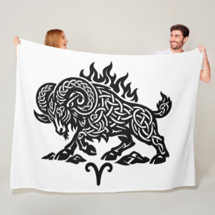 Aries Fire‑Ram – Keltische Geheime Inkt Zodiac Fleece Deken