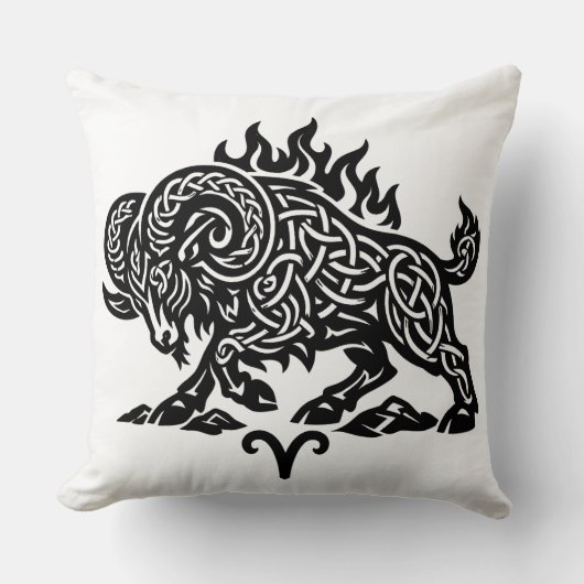 Aries Fire‑Ram – Keltische Geheime Inkt Zodiac Kussen (Voorkant)